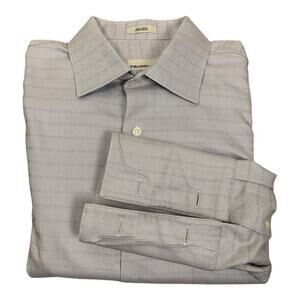 💰Pronto Uomo Non-Iron Grey Button Down Dress Shirt w French Cuffs - Size 16 1/2